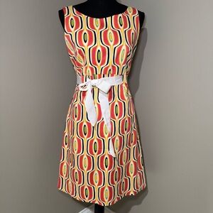 Sangria size 6 Abstract Printed Sleeveless fit and flare‎ Dress with ribbon belt